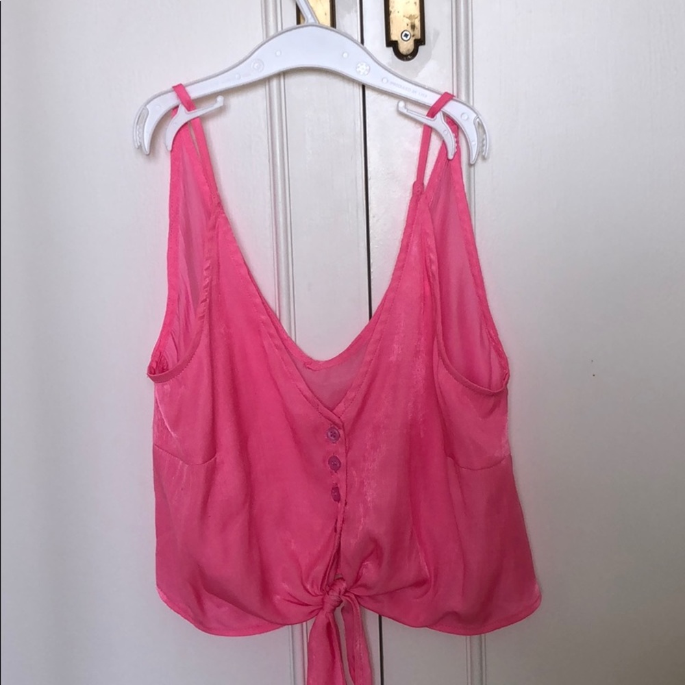 Re:named tie front hot pink crop top